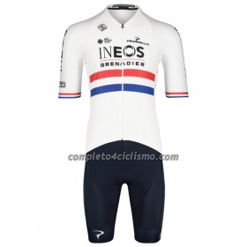 Completo Maglia + Pantaloncino con bretelle 2022 INEOS Grenadiers Campione Britannico Manica Corta Bianco